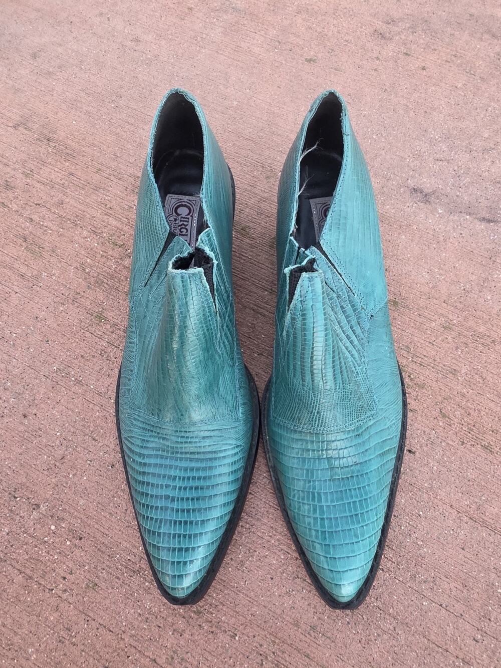 Circle S Turquoise Lizard Print Western Ankle Boots Women's 8.5M Leather Brazil